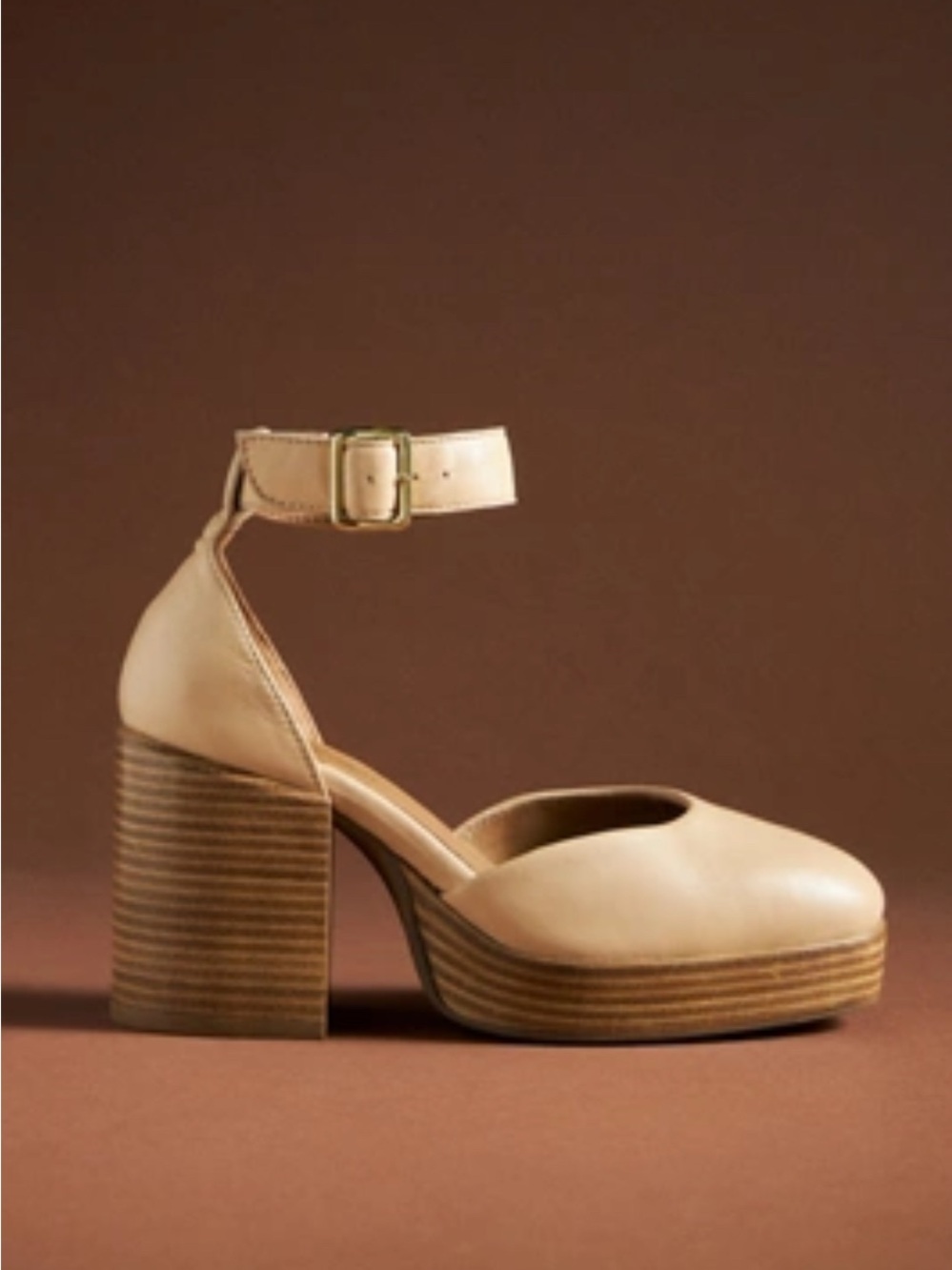 Seychelles Gleaming Heels Tan Ankle-Strap Platform Pumps | Size 10